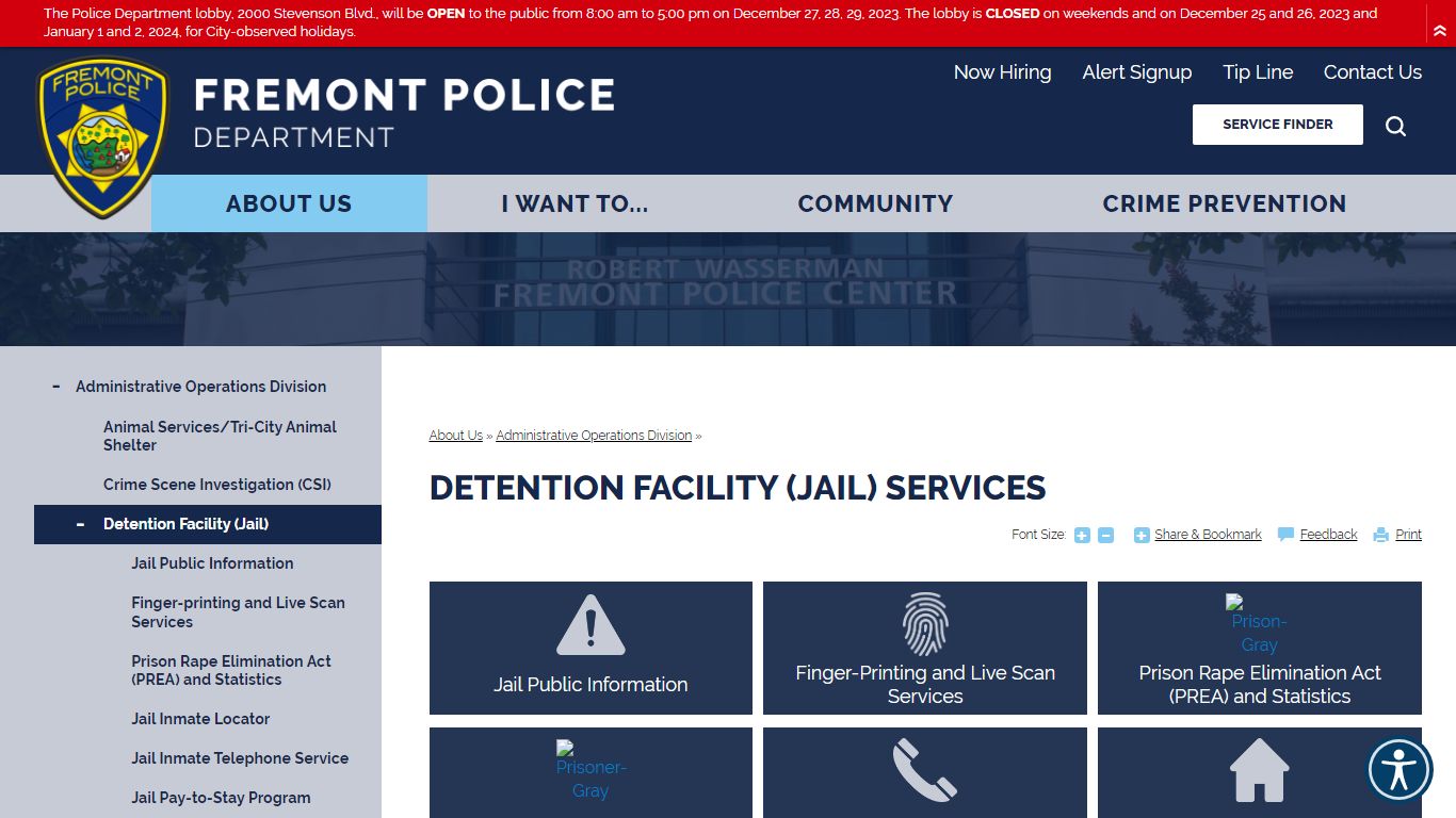 Detention Facility (Jail) Services - Fremont Police